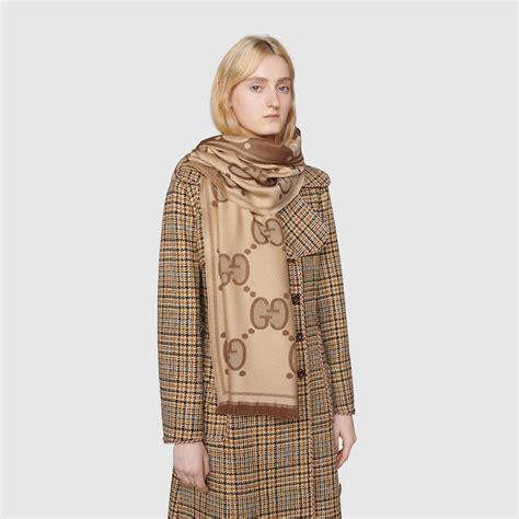 gucci scarf house of gucci|GG wool jacquard scarf in beige and brown .